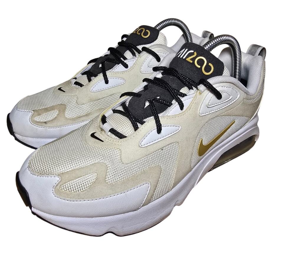 Nike Air Max 200 Womens Size 10 White Metallic Gold Running Shoes Excellent